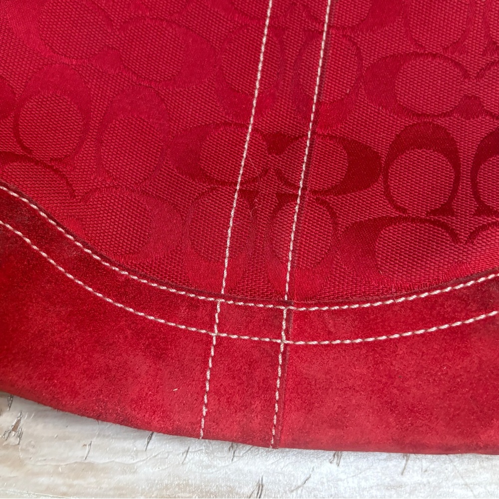 Coach Red Signature Crossbody Bag + Pouch Set Leather Trim - Picture 6 of 10